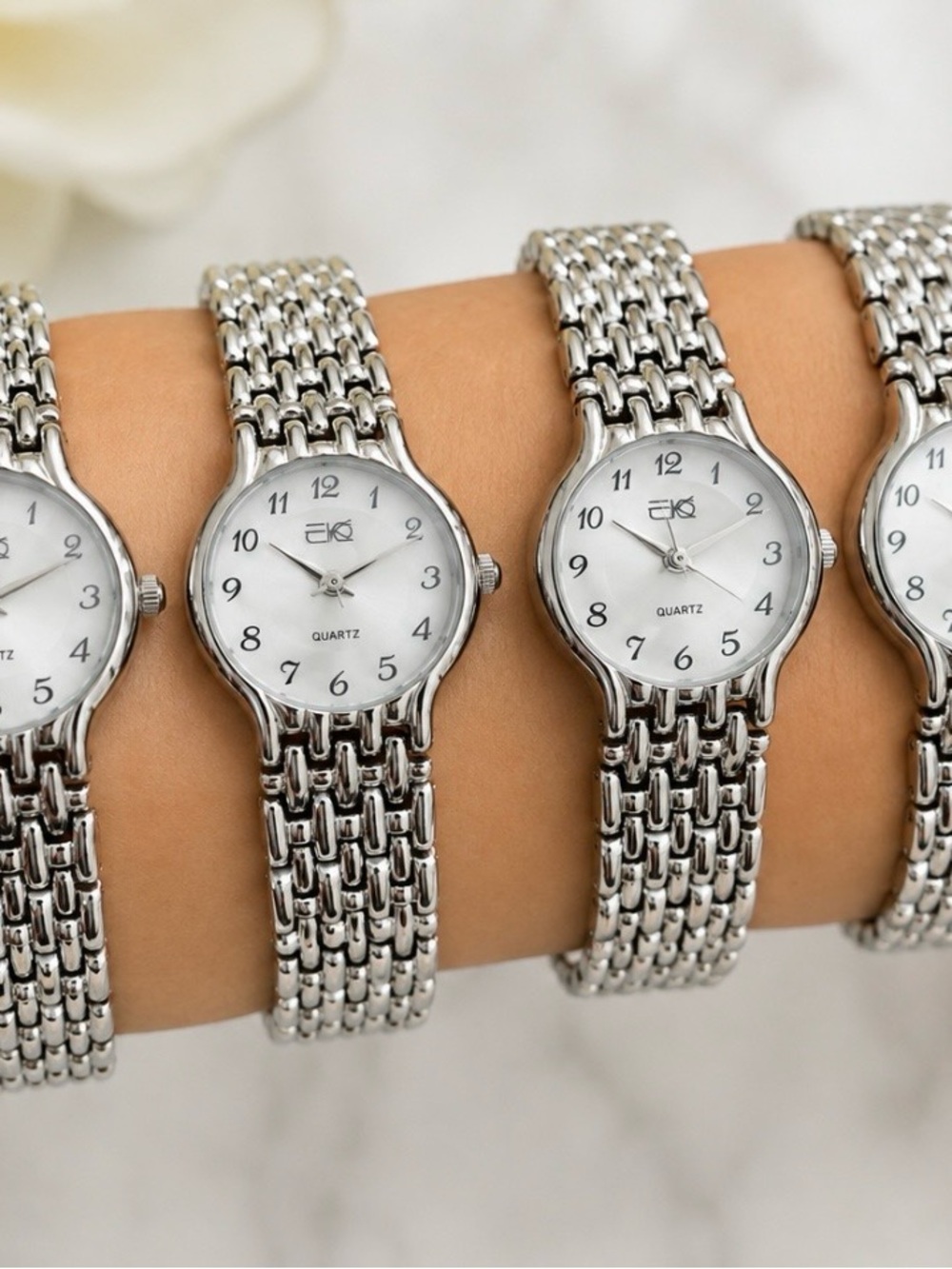 New Women's Silver Link Bracelet Watch with a Pearl face (1 watch per customer)
